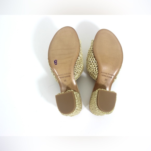 Like New Raffia Slide Sandals with Covered Block Heel Neutral Summer Morrocan - Picture 6 of 11